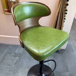 Mid Century Green Bar Stool With Swivel And Heigh Adjustable 