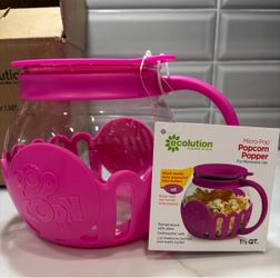 New Hot pink glass Ecolution Microwave Popcorn Popper 1.5 qt