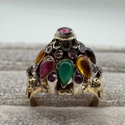 Vintage 18k Ring Gold Multi Gemstone Thai Princess