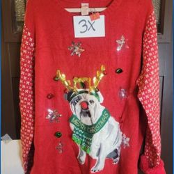 Bulldog Christmas Ugly Sweatshirt Med, Lg, 3x