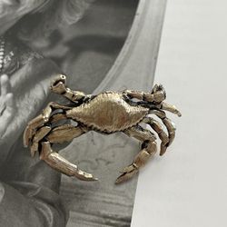Vintage Crab Brooch Pin Signed JOLLE Jewelry Gold Tone Nautical Beach Ocean