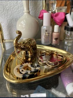 Gold Ceramic Elephant Jewelry Dish