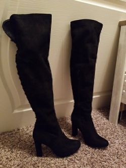 Sexy Black Over the Knee Suede Boots