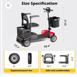 ✌️ EAGLOG YL-07 4 Wheels Mobility Scooter with Removable Battery for Seniors, Compact Heavy Duty Mobile for Travel, Powered Wheelchair for Adult,