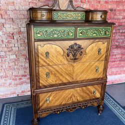 Antique Tall Dresser Solid Wood  Chest Of Drawers 