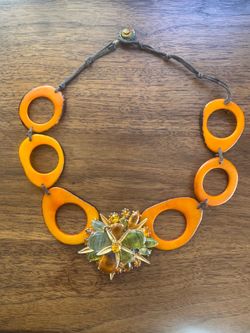 Choker necklace w/ Tagua beads and Glass Brooch