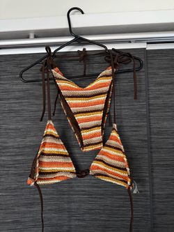Zaful Striped Crochet Triangle Bikini Set