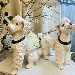Vintage Porcelain Poodle Dog Statues Pair – Japan #7097 by Lentil Artware – Large Matching Collectib