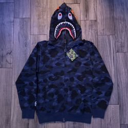 Bape Navy Blue Shark Zip Up Hoodie M
