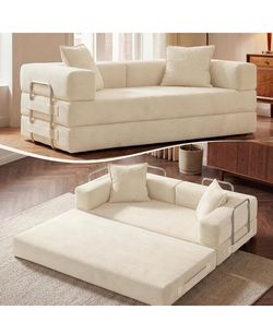 78 Inch Convertible Sofa Bed, 5-in-1 Futon Sofa Bed Pull Out Couch, Boneless Couch Bed for Living Room, Corduroy Boneless Couches for Bedroom, Apartme