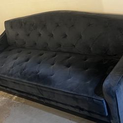 Tufted navy Blue Velvet Sofa 
