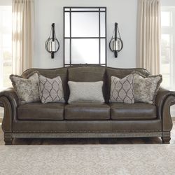 Malacara Real Leather Sofa With Real Wood Trim