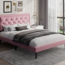Pink upholstered full size bed frame