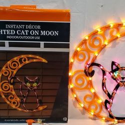 NEW Lighted Halloween Cat on the Moon Window Wall Decoration Yard Decor 
