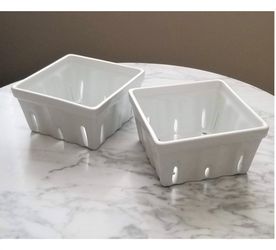 Crate & Barrel White Box Ceramic Berry Colander Basket Set