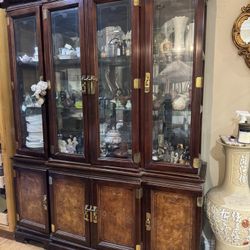 Asian Style Ethan Allen Cherry Wood China Cabinet 