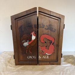 Vintage 1970s Dart Board Wood Cabinet