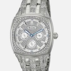 Bulova 96C002 Phantom  Crystal Collection Silver Tone Men's Watch $600