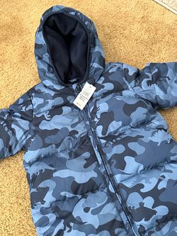Baby GAP Snowsuit Hooded Zipper Onesie Blue Dinosaur Camo Sz 12-18 months