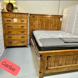 $49 Down Rustic Bedroom Set Queen or King Bed Dresser Nightstand Mirror Chest Options Brennee,