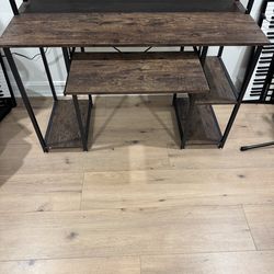 Rustic Computer Desk w/ Monitor Shelf + Pull-Out Keyboard Tray + Storage Shelves