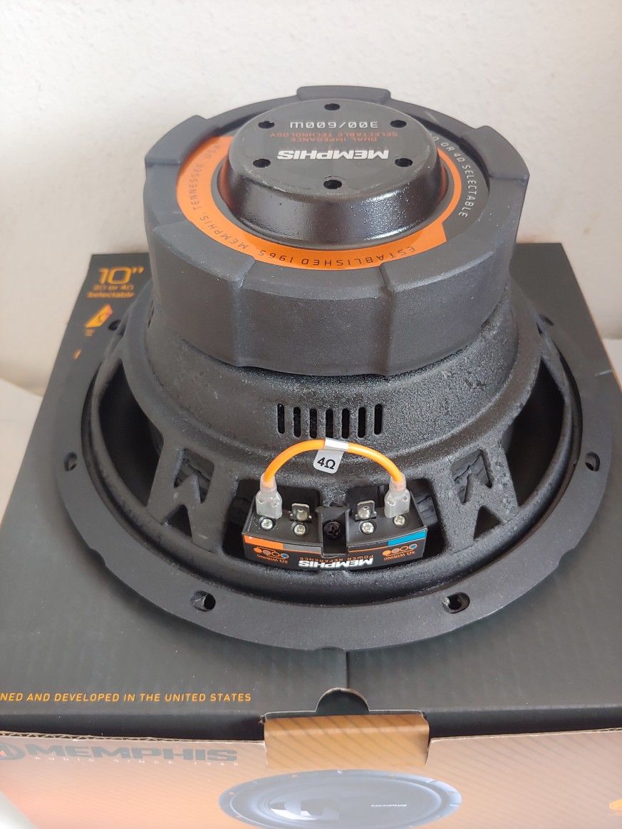 MEMPHIS (1) 10 INCH 2 OR 4 OHM SELECTABLE VOICE COIL 600 WATTS CAR SUBWOOFER ( BRAND NEW PRICE IS LOWEST INSTALL NOT AVAILABLE )