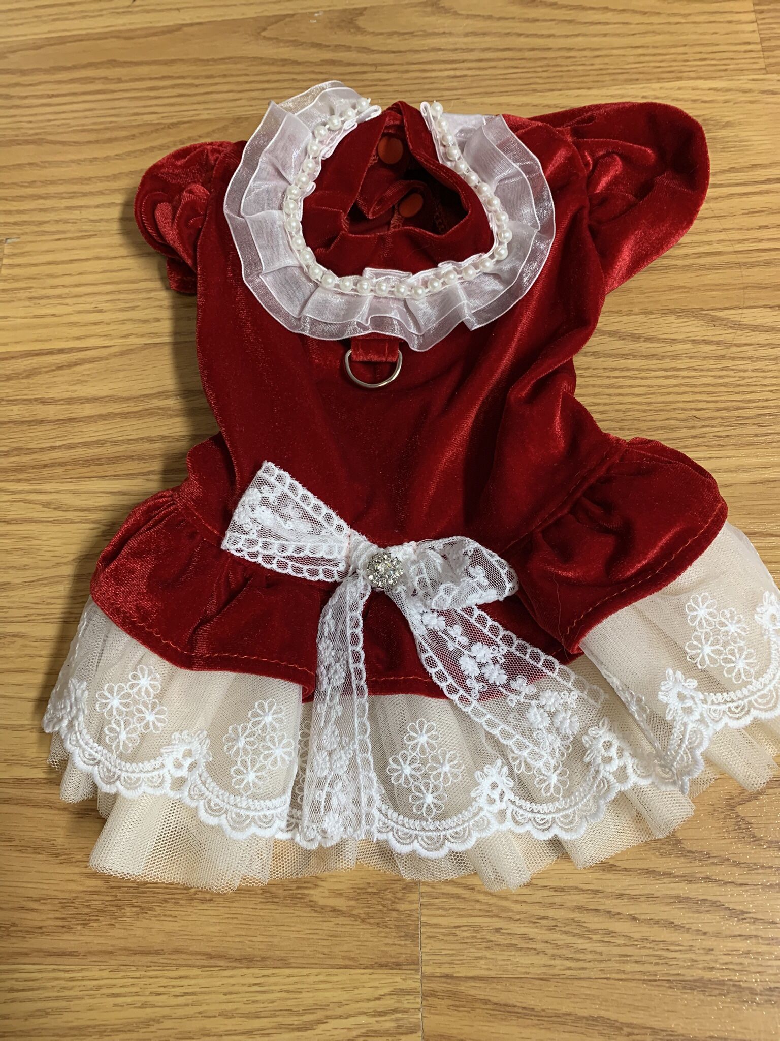 Small Red Velvet-Like Holiday Dog Dress