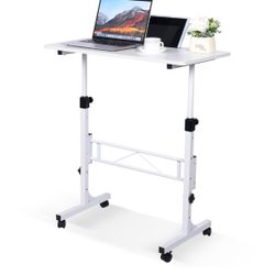 KLSMYHOKI Standing Desk Adjustable Height, Mobile Stand Up Desk with Wheels Small Computer Desk Rolling Desks, Portable Laptop Desk White Standing Tab