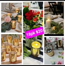 Gold Votive Candle Holders 24 Pcs, Mercury Tealight Candle Holder Glass, Gold Wedding Centerpieces for Table Decorations,
