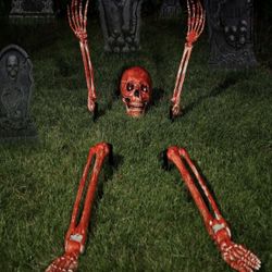 Halloween Skeleton Stakes Decoration, Realistic Lighted Skull H alloween Yard Stakes Groundbreakers For Best Halloween Yard Decorations Outdoor Gravey