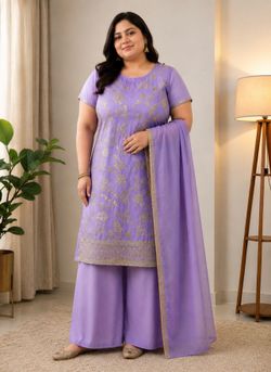 Purple Kameez with plazo pant Suit