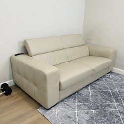 Italian Light Beige Leather Sofa