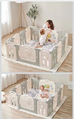 Large 25sq ft Cloud Castle Foldable Baby Playpen, Large Baby Safety Play Yard Enclosure with 14 Panels