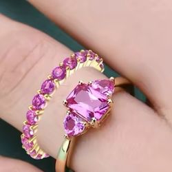 Dainty Petite Lab Pink Sapphire #3 5x7 Gold Plated Size 7