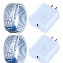 45W Super Fast Charger USB C, 45 Watt Type-C Android Phone Charger Fast Charging Block with 10FT Type C Cords for Samsung Galaxy S25 Ultra/S24 Ultra/S