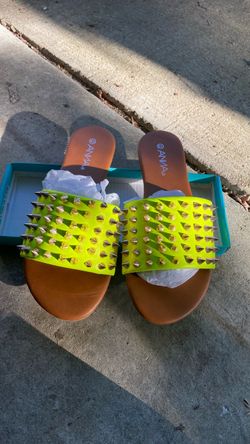 Anna Neon Yellow Studded Slide Sandals