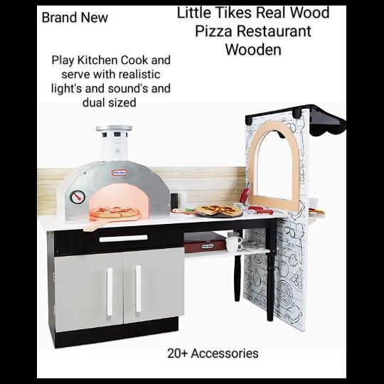 Brand New Little Tikes Real Wood Pizza Restaurant Wooden