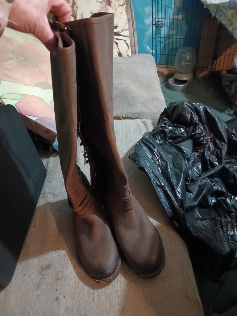 ARTURO CHIANG BROWN LEATHER KNEE HIGH BOOTS