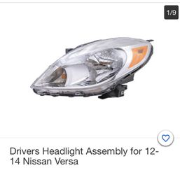 2012-2014 Nissan Versa Driver side headlight assembly