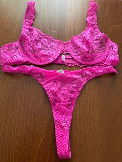 Hot Pink Lace Bra and Thong Set