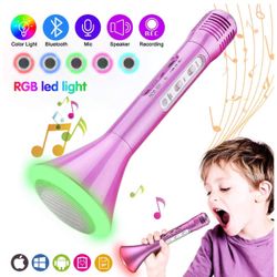 Kids Microphone, Wireless Portable Karaoke Microphone for Kids with Bluetooth Speaker and Colors Changing LED Lights for Home Party KTV Birthday Gift