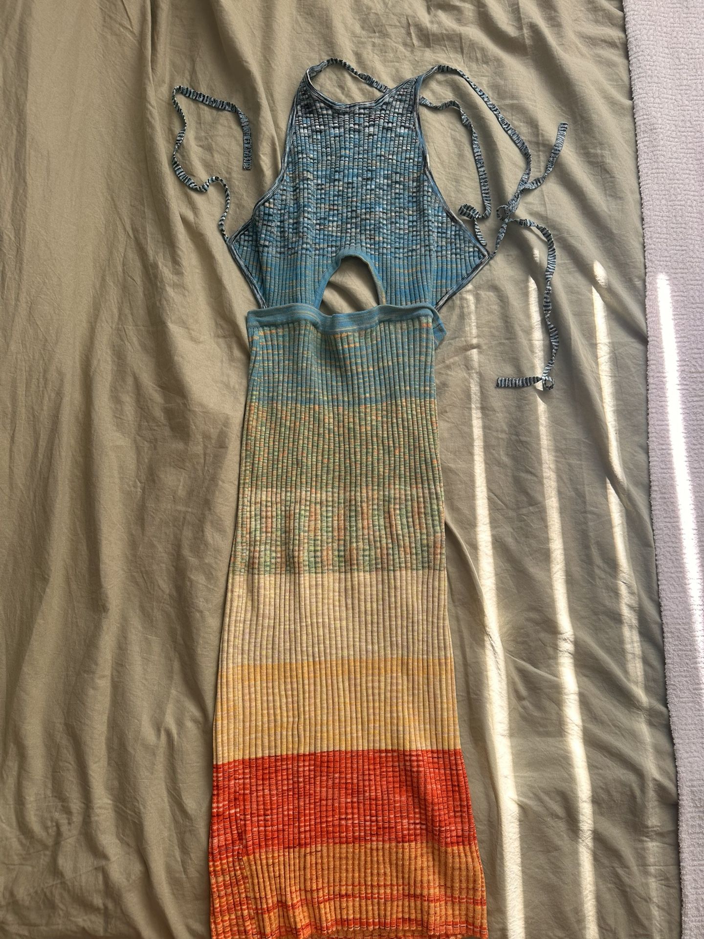 π STAUD Rainbow Knit Cutout Dress β Size M
