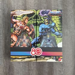 In Hand, Brand New, Never Opened Mattel 80th Anniversary - MOTU - Masters Of The Universe - Origins Retro - Punching He-Man and Skeletor - 5.5" Action