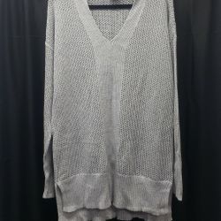 Long Grey Knit Vneck Sweater Size XXL