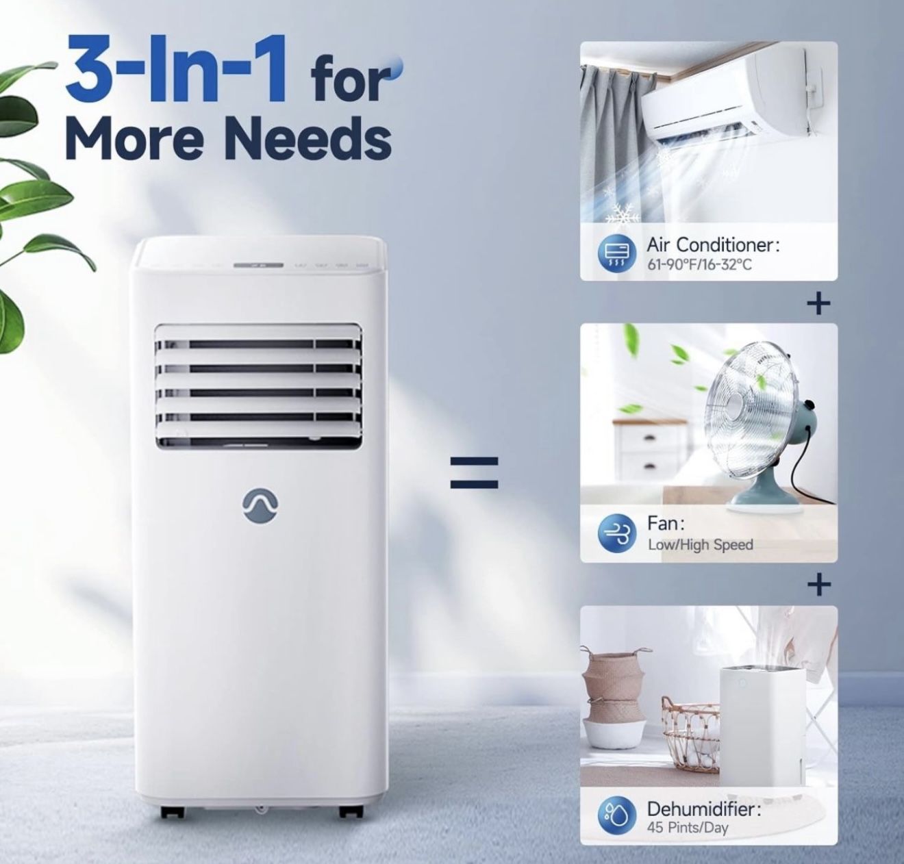 Portable Air Conditioners, 10000 BTU Portable AC for Room up to 450 Sq. Ft., 3-in-1 AC Unit, Dehumidifier & Fan with Digital Display, Remote Control, 
