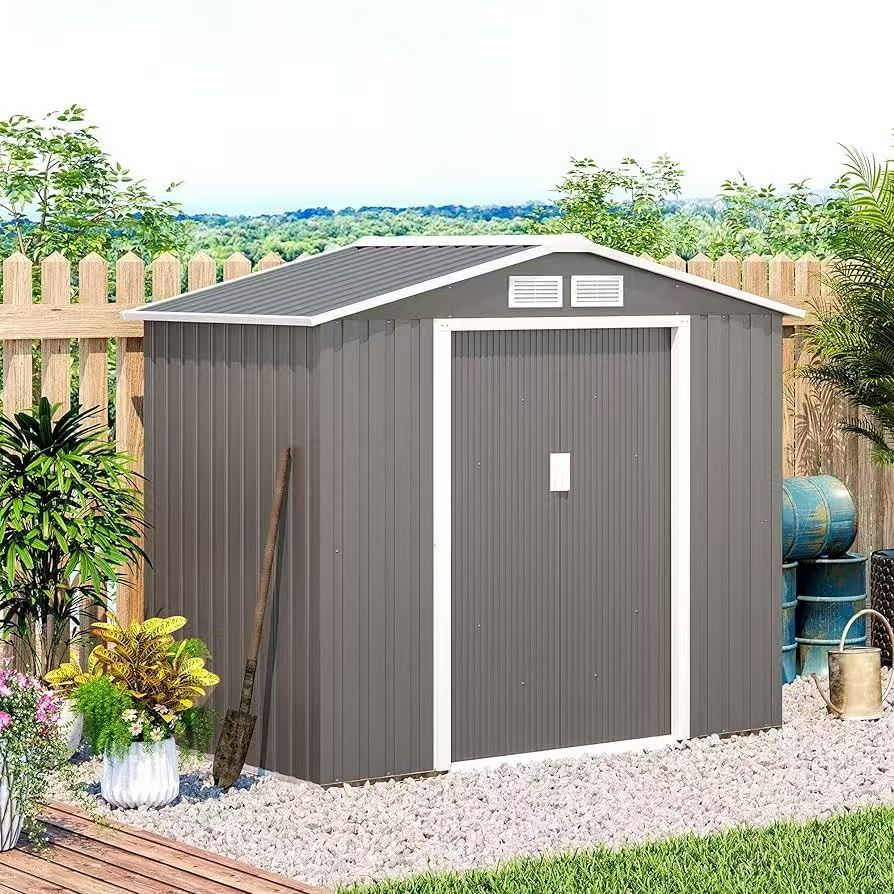 ❤️Steel Shed, 7 x 4 Feet, Garden Tool Storage with Floor Base, 4 Vents and 2 Easy Sliding Doors $150