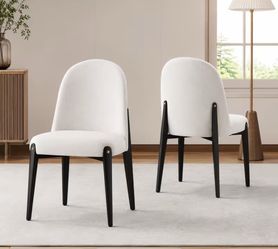 Dining Chair Fabric Upholstered Curved Black Metal Legs,