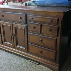Large Wood Dresser, Mirror, Nightstand Set