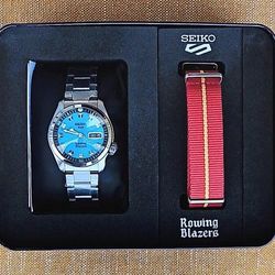 Seiko 40mm Automatic Watch, 5 Sports Blue Rowing Blazers Model, Sky Blue / Turquoise – New with Tags – Hard to Find