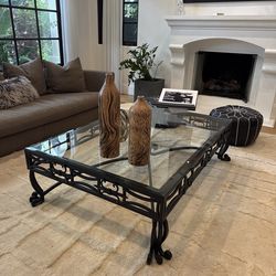 Wrought Iron & Glass Coffee Table – Scroll Base